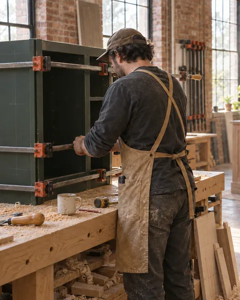 The cabinet maker at work in his shop.